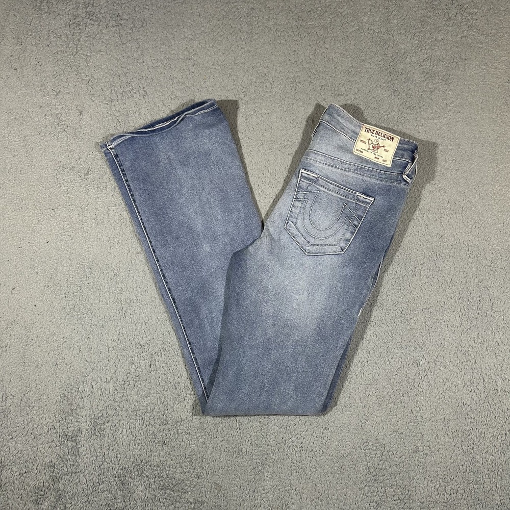 True Religion Women's 29 Mid Rise Bootcut Jeans Light Wash Blue Denim #3880